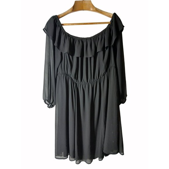 Torrid Black Chiffon Mini Dress Size 3 3X Plus Women Off The Shoulder LBD - Picture 1 of 13